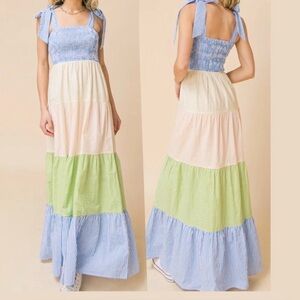 Aura smocked Striped Tiered Maxi Dress size M